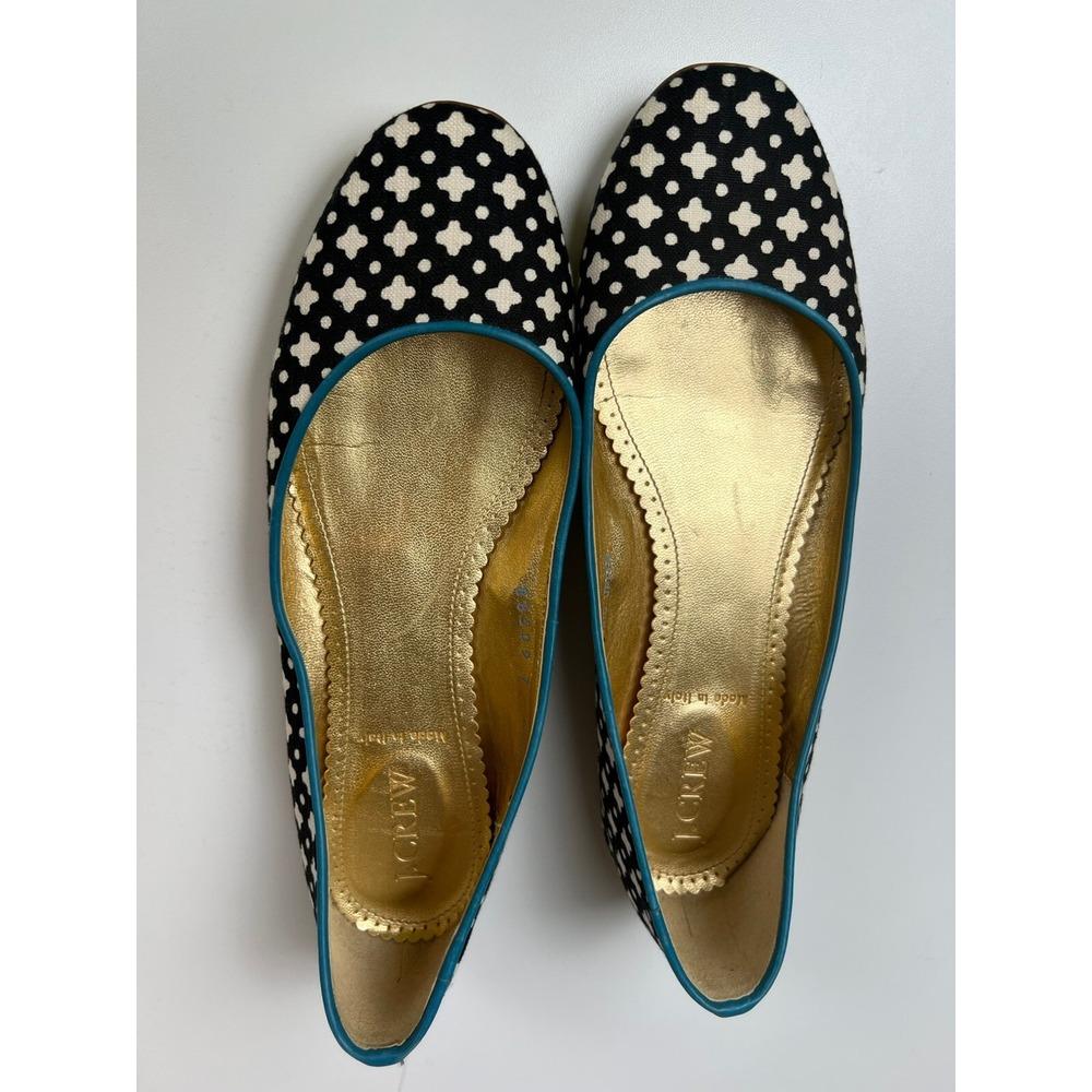 j crew fabric upper black cream‎ teal ballet flat 88509 size 7 made in italy